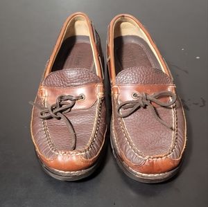 LL Bean Leather Loafers Moc Shoes Brown Hand Sewn Allagash Bison 273080